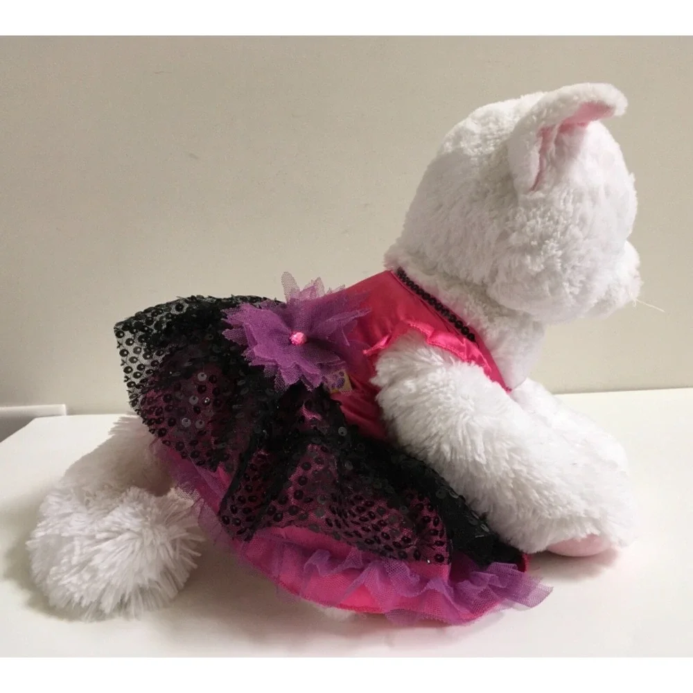 Build A Bear Cat Kitten Plush Aqua Blue Eyes 2013 w/ Gorgeous Pink Sequin Outfit